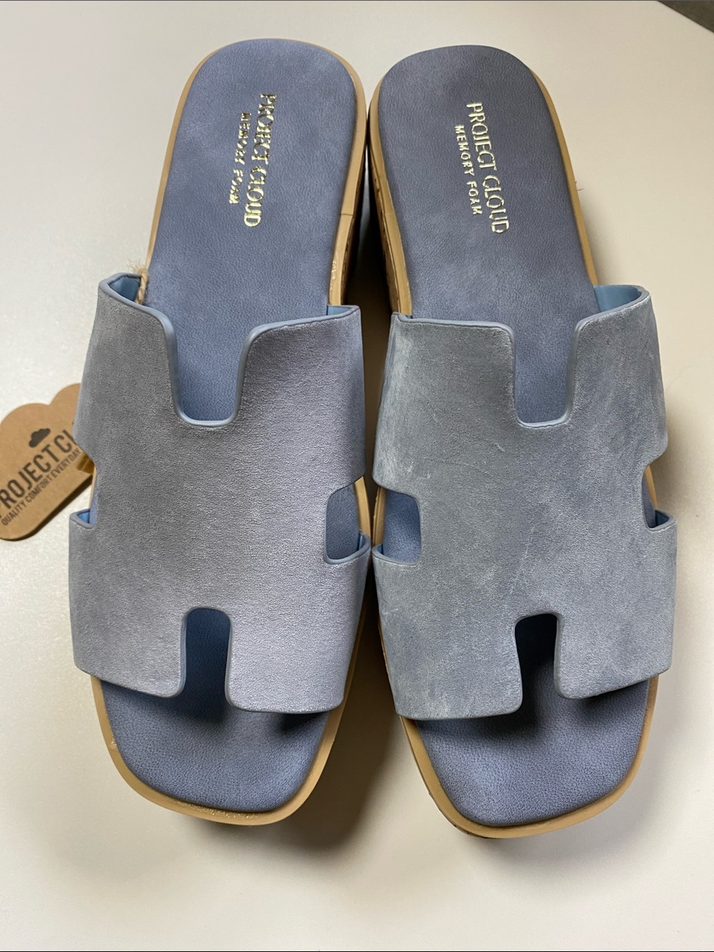 Project Cloud Memory Foam Suede Slide Sandals in Light Blue